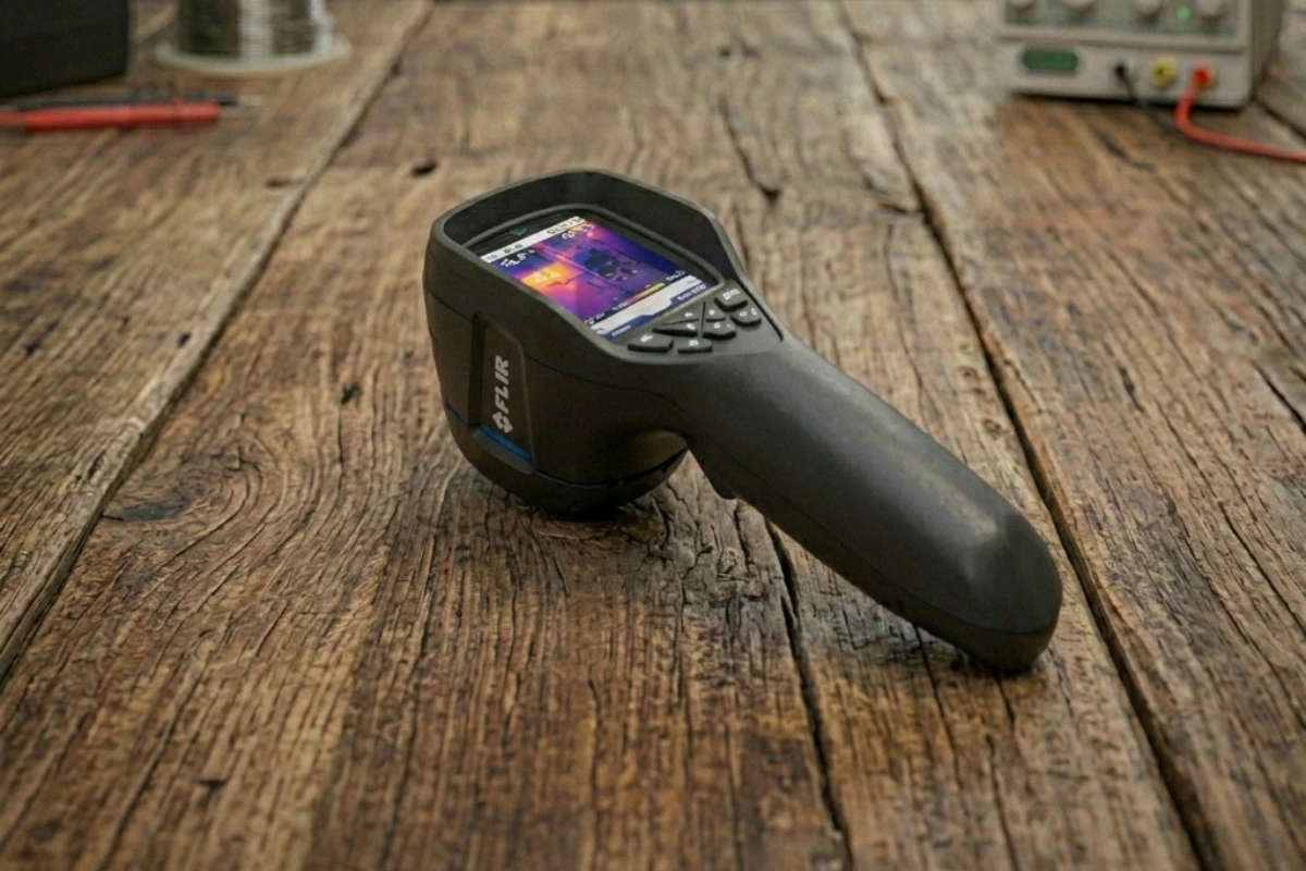 Foto modificata di un TERMOCAMERA FLIR I7 appoggiato su un tavolo